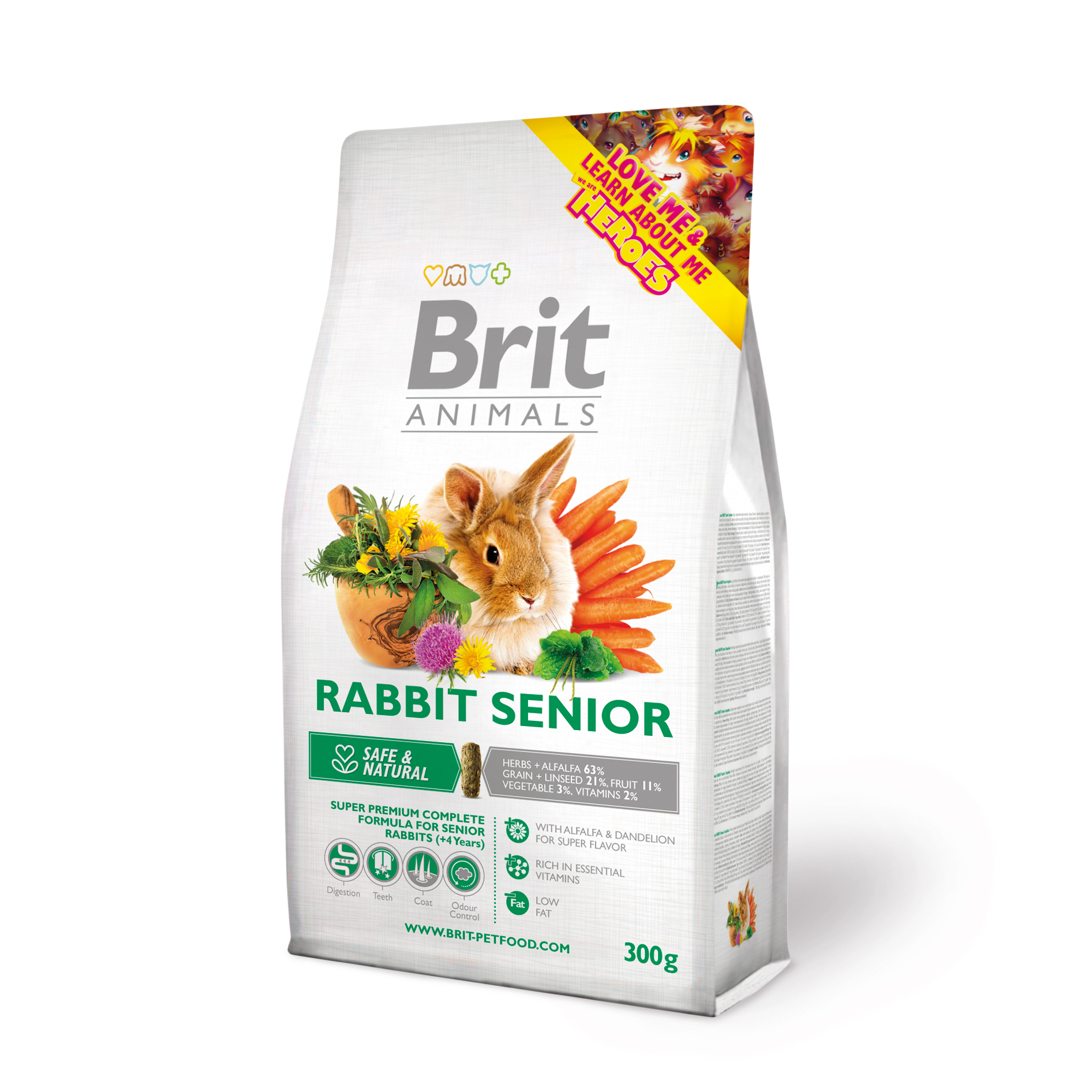 Brit Animals Rabbit Senior Complete, lucerna, 300 g Pełnoporcjowa karma dla starszych królików