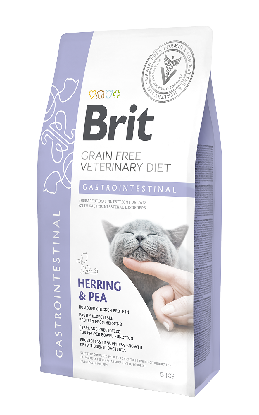 Brit Veterinary Diets Cat Grain-free Gastrointestinal, śledź i żółty groszek, 5 kg Dietetyczna karma dla kociąt i kotów dorosłych z problemami przewodu pokarmowego