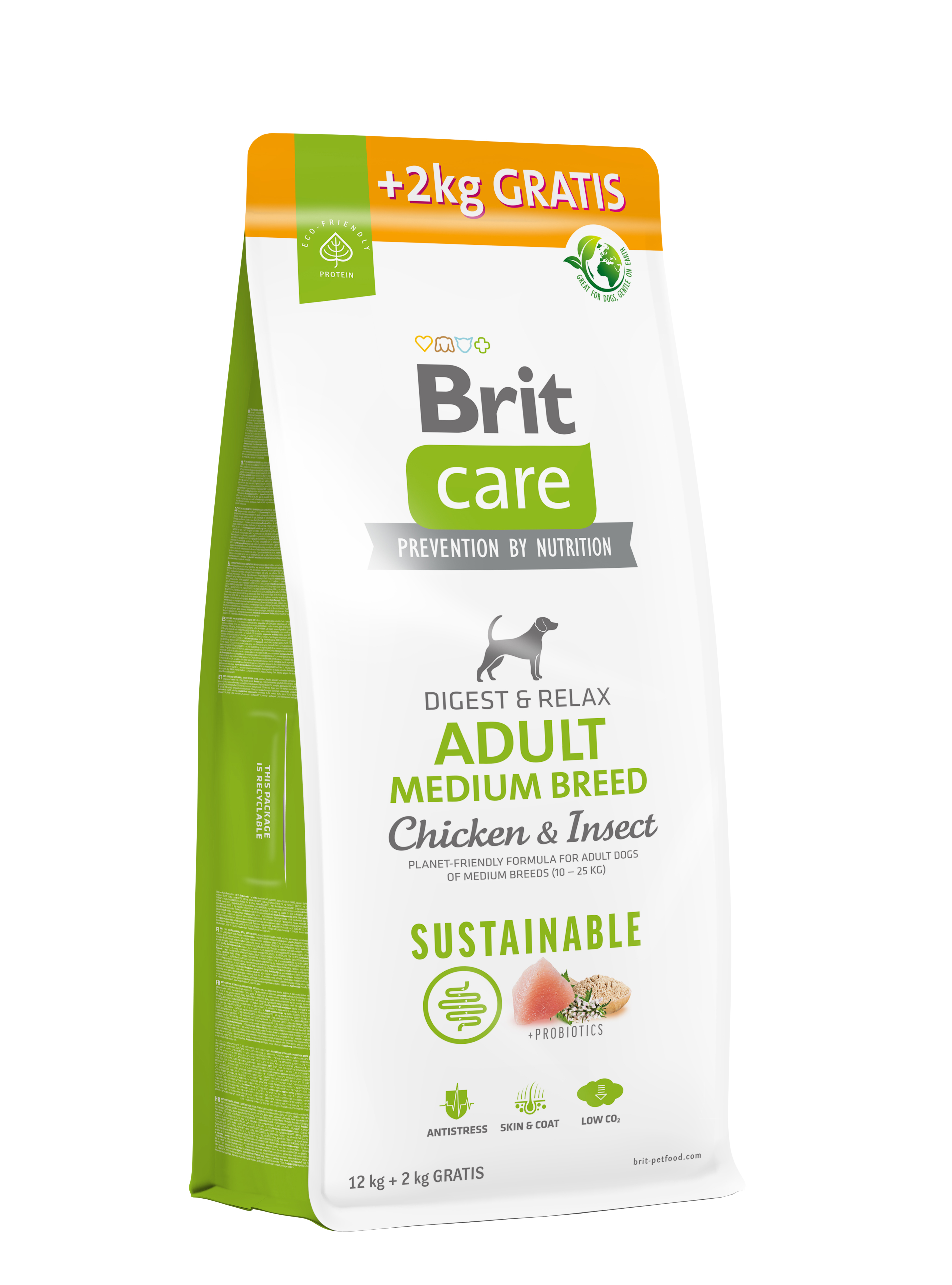Brit Care Dog Sustainable Adult Medium Breed Chicken & Insect 12kg + 2kg
