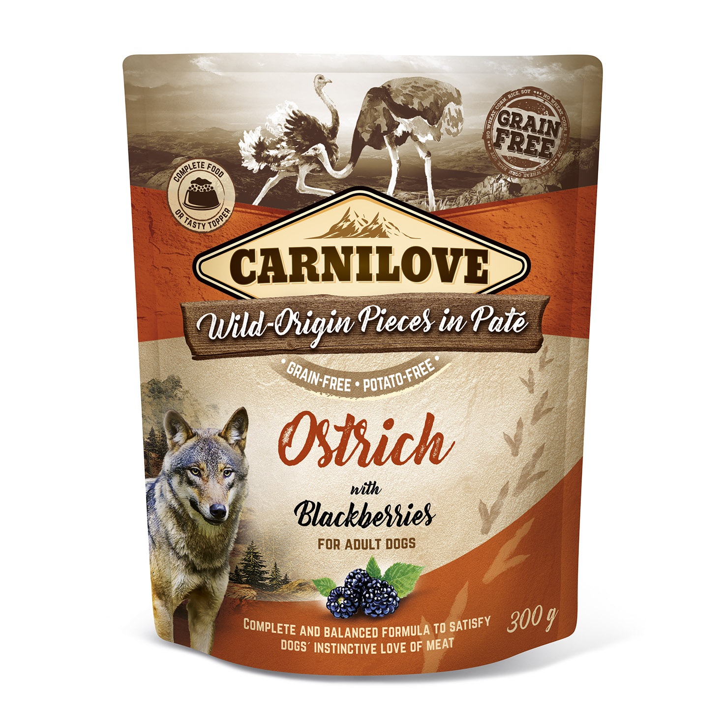 Promocja 10 szt + 2 szt Carnilove Dog Adult Ostrich & Blackberries 300g