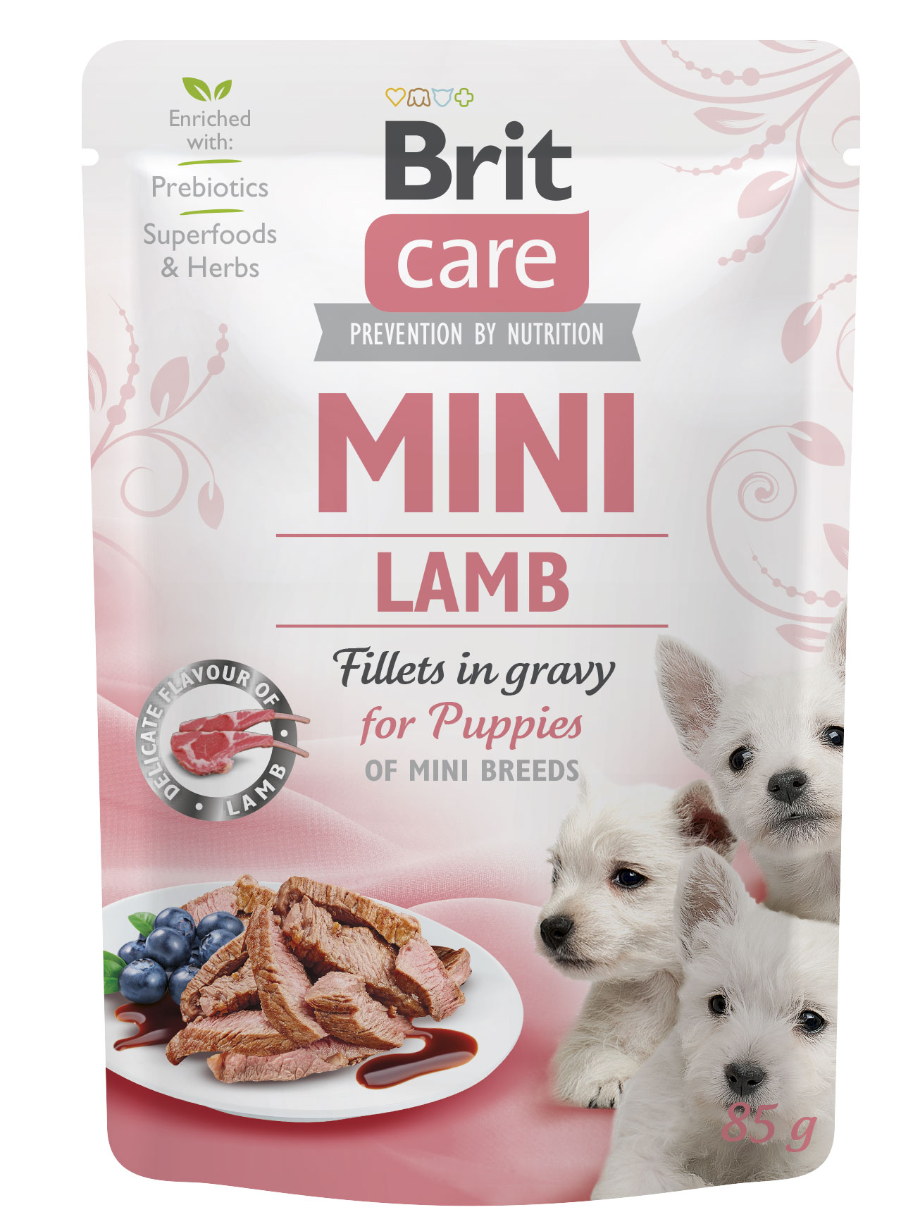 Brit Care Mini Pouch Puppy, jagnięcina, 85 g Pełnoporcjowa karma mokra dla szczeniąt ras małych i miniaturowych