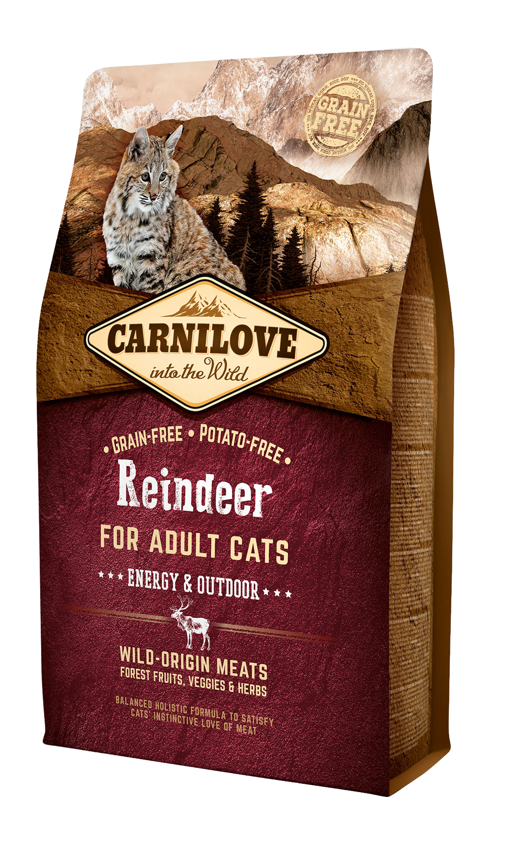 Carnilove Cat Energy & Outdoor, renifer, 2kg Pełnoporcjowa karma dla dorosłych kotów o wysokim zapotrzebowaniu energetycznym i wychodzących