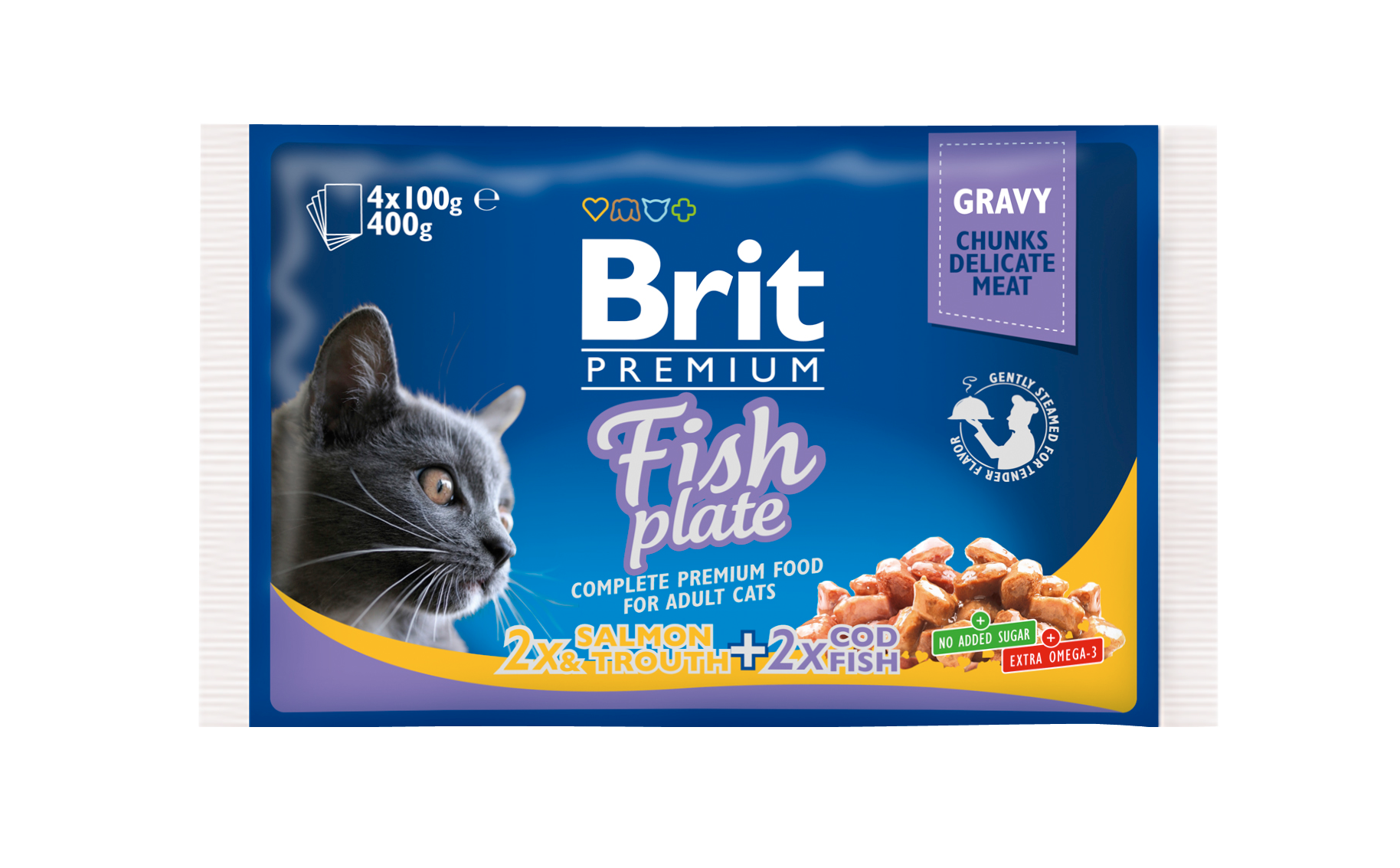 Brit Premium Cat Pouch Chunkies in Gravy Adult Fish Plate 4x100 g Mokra karma dla kota w multipaku