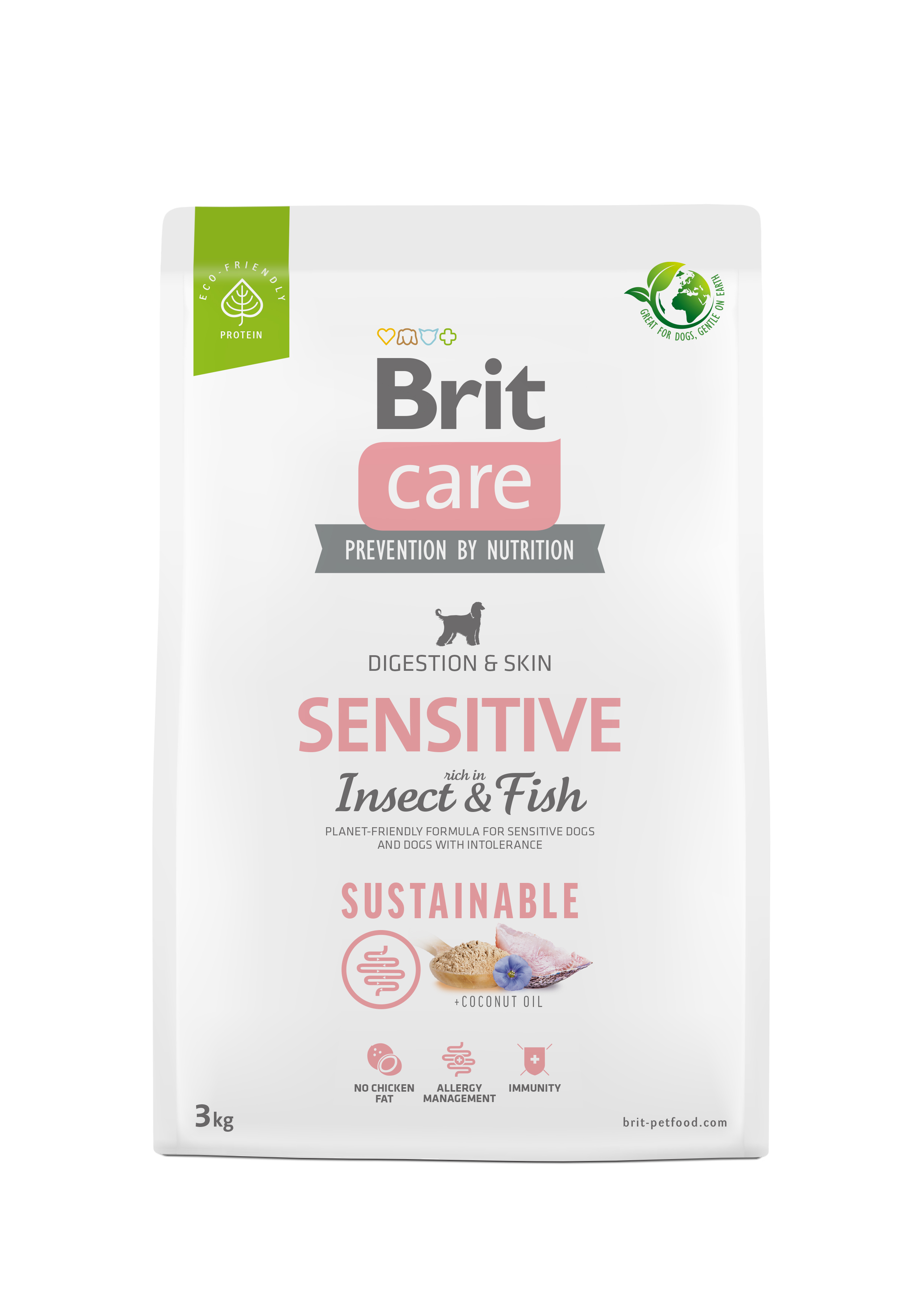 Brit Care Sustainable Sensitive, owady i ryba, 3 kg Pełnoporcjowa karma dla dorosłych psów wszystkich ras o wrażliwej skórze i sierści
