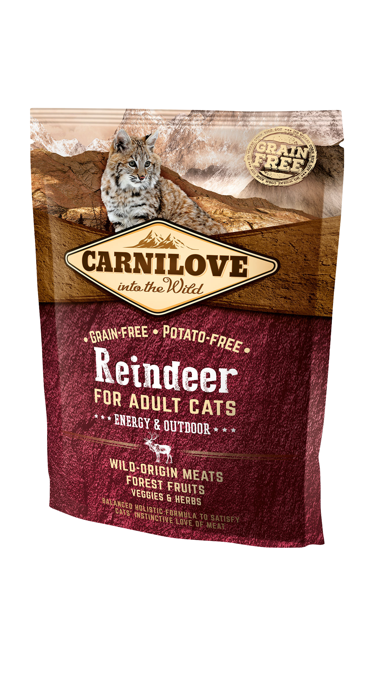 Carnilove Cat Energy & Outdoor, renifer, 400g Pełnoporcjowa karma dla dorosłych kotów o wysokim zapotrzebowaniu energetycznym i wychodzących