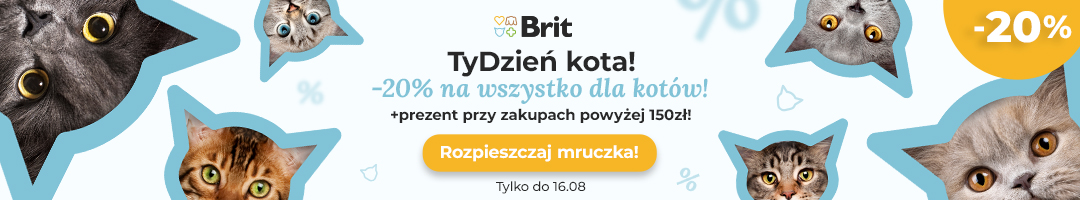 Baner informacyjny o promocji. Kliknij, aby przekierować TyDzień kota! -20% na artykuły dla kotów ( z wykluczeniem kategorii Promocje i Outlet) Do każdego zakupu powyżej 150zł prezent gratis!
