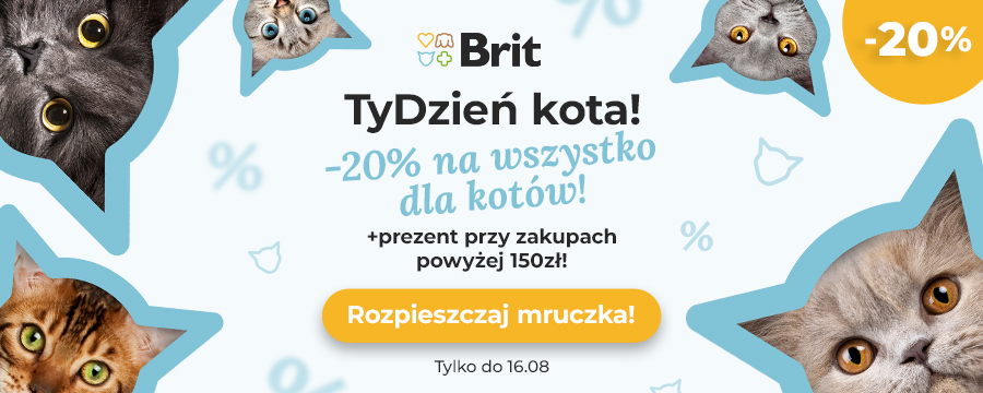Baner informacyjny o promocji. Kliknij, aby przekierować TyDzień kota! -20% na artykuły dla kotów ( z wykluczeniem kategorii Promocje i Outlet) Do każdego zakupu powyżej 150zł prezent gratis!