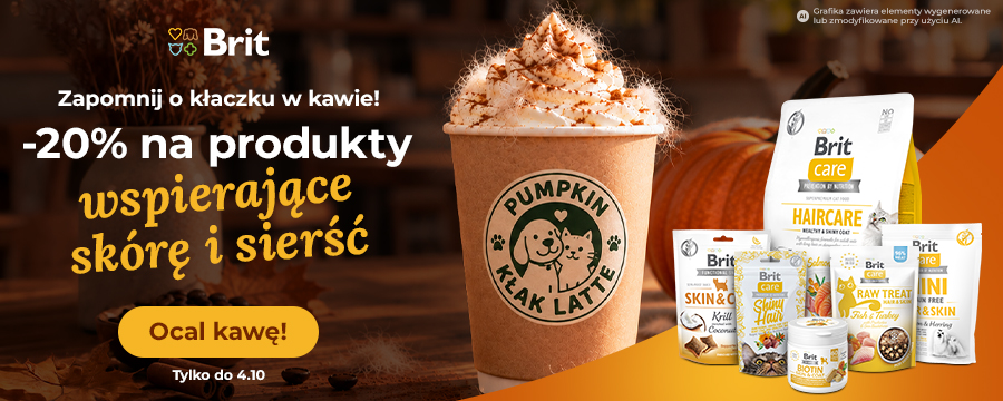 Baner informacyjny o promocji. Kliknij, aby przekierować Promocja! -20% na wszystkie produkty wspierające kondycję sierści i skóry.