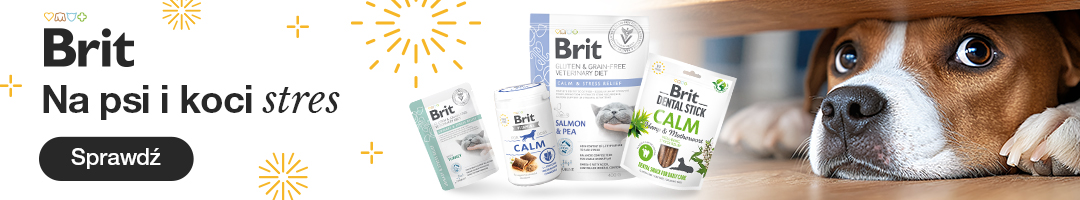 Baner informacyjny o promocjach. Kliknij, aby przekierować. Brit- na psi i koci stres