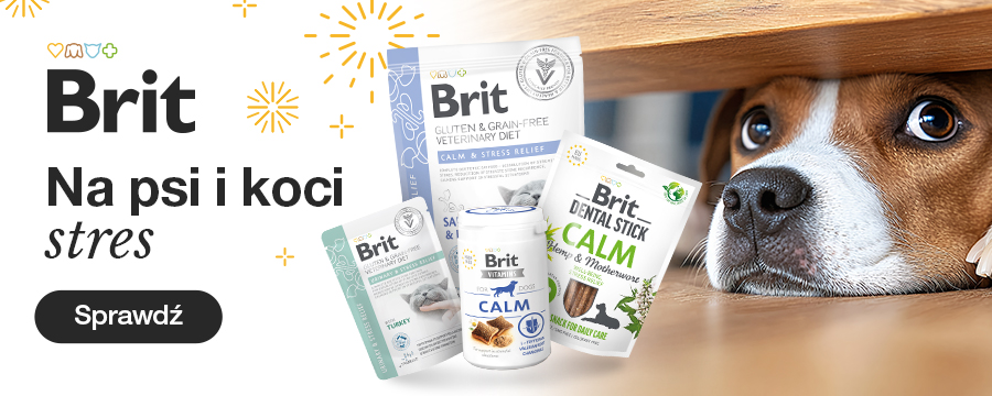 Baner informacyjny o promocjach. Kliknij, aby przekierować. Brit- na psi i koci stres