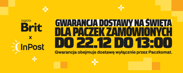 Baner informacyjny o dostawie. Gwarancja dostawy na Święta dla paczek zamówionych do 22 grudnia do 13.00 do PACZKOMATÓW.
