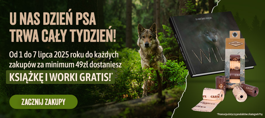 U nas dzień psa trwa od 1 do 7 lipca. Do zakupów psich produktów za minimum 49zł dokładamy książkę oraz woreczki gratis.